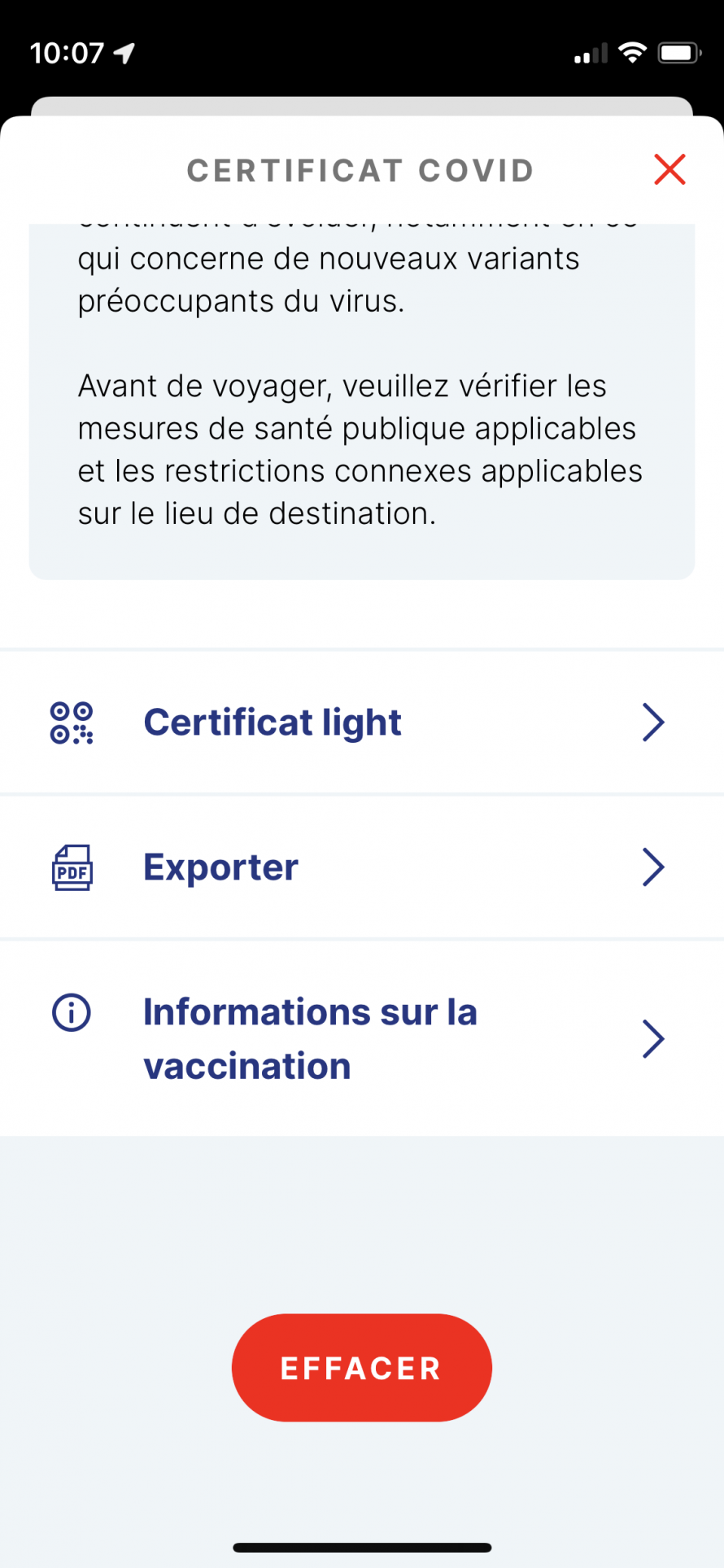 Capture d’écran, certificat en PDF